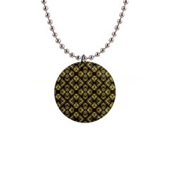 Tiled Mozaic Pattern, Gold And Black Color Symetric Design 1  Button Necklace by Casemiro