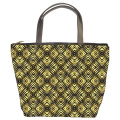 Tiled Mozaic Pattern, Gold And Black Color Symetric Design Bucket Bag by Casemiro