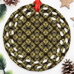 Tiled Mozaic Pattern, Gold And Black Color Symetric Design Round Filigree Ornament (two Sides)