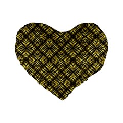 Tiled Mozaic Pattern, Gold And Black Color Symetric Design Standard 16  Premium Flano Heart Shape Cushions