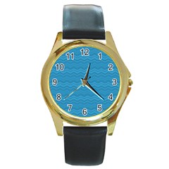 Sea Waves Round Gold Metal Watch by Sparkle