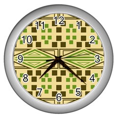 Abstract Pattern Geometric Backgrounds  Wall Clock (silver) by Eskimos