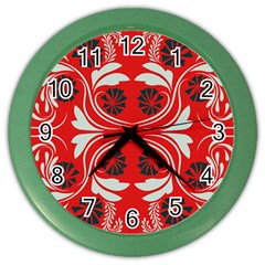 Folk Flowers Print Floral Pattern Ethnic Art Color Wall Clock by Eskimos