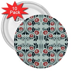 Folk Flowers Print Floral Pattern Ethnic Art 3  Buttons (10 Pack)  by Eskimos