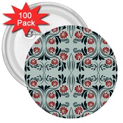 Folk Flowers Print Floral Pattern Ethnic Art 3  Buttons (100 Pack)  by Eskimos