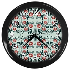 Folk Flowers Print Floral Pattern Ethnic Art Wall Clock (black) by Eskimos