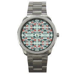 Folk Flowers Print Floral Pattern Ethnic Art Sport Metal Watch by Eskimos