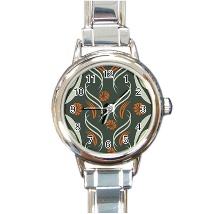 Folk flowers print Floral pattern Ethnic art Round Italian Charm Watch