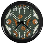 Folk flowers print Floral pattern Ethnic art Wall Clock (Black) Front