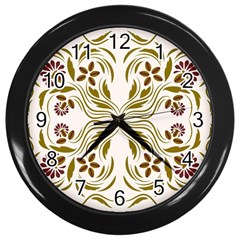 Folk Flowers Print Floral Pattern Ethnic Art Wall Clock (black) by Eskimos