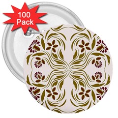 Folk Flowers Print Floral Pattern Ethnic Art 3  Buttons (100 Pack)  by Eskimos