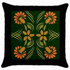 Folk Flowers Print Floral Pattern Ethnic Art Throw Pillow Case (black) by Eskimos