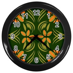 Folk Flowers Print Floral Pattern Ethnic Art Wall Clock (black) by Eskimos