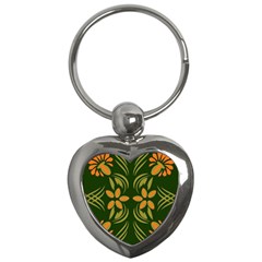 Folk Flowers Print Floral Pattern Ethnic Art Key Chain (heart) by Eskimos