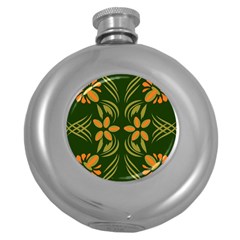 Folk Flowers Print Floral Pattern Ethnic Art Round Hip Flask (5 Oz) by Eskimos