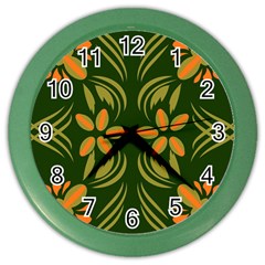 Folk Flowers Print Floral Pattern Ethnic Art Color Wall Clock by Eskimos