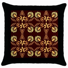 Folk Flowers Print Floral Pattern Ethnic Art Throw Pillow Case (black) by Eskimos