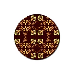 Folk Flowers Print Floral Pattern Ethnic Art Rubber Round Coaster (4 Pack) by Eskimos