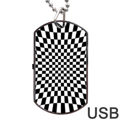 Illusion Checkerboard Black And White Pattern Dog Tag Usb Flash (two Sides) by Nexatart