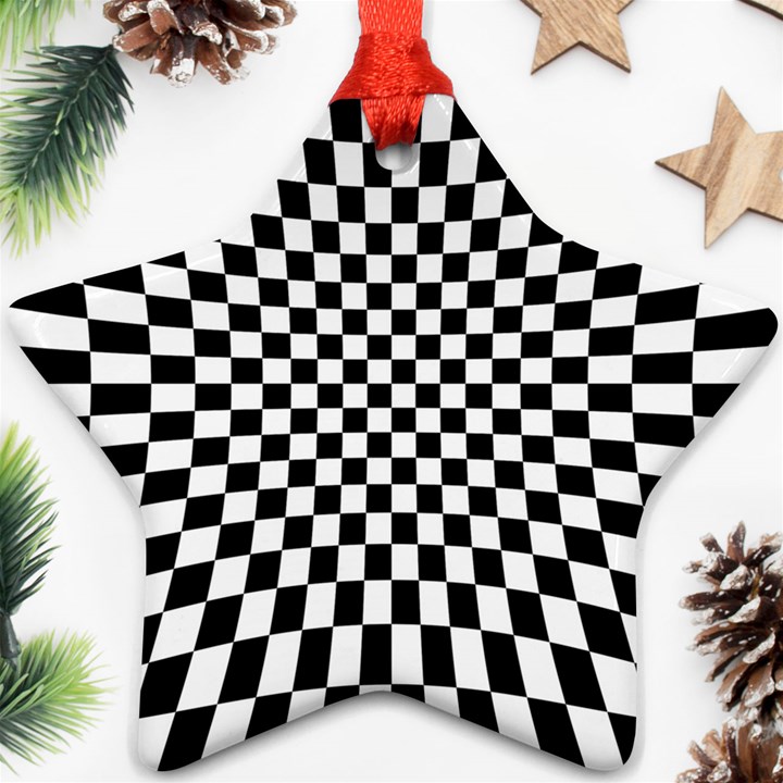 Illusion Checkerboard Black And White Pattern Ornament (Star)