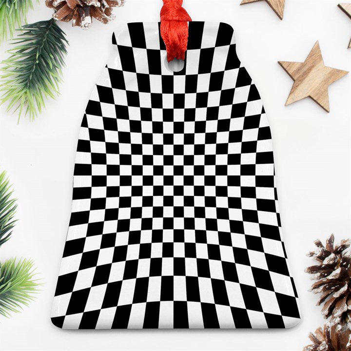 Illusion Checkerboard Black And White Pattern Bell Ornament (Two Sides)