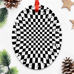 Illusion Checkerboard Black And White Pattern Oval Filigree Ornament (two Sides)