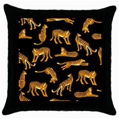 Seamless-exotic-pattern-with-tigers Throw Pillow Case (black)