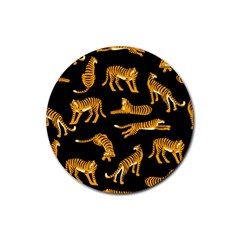 Seamless-exotic-pattern-with-tigers Rubber Round Coaster (4 Pack)