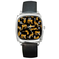 Seamless-exotic-pattern-with-tigers Square Metal Watch by Jancukart