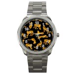 Seamless-exotic-pattern-with-tigers Sport Metal Watch Front