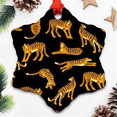 Seamless-exotic-pattern-with-tigers Snowflake Ornament (two Sides)