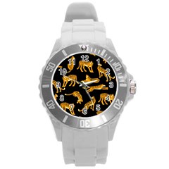 Seamless-exotic-pattern-with-tigers Round Plastic Sport Watch (l)