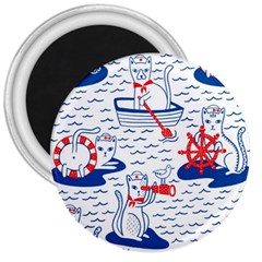 Nautical Cats Seamless Pattern 3  Magnets by Jancukart