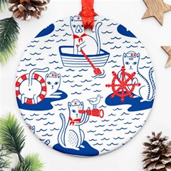 Nautical Cats Seamless Pattern Ornament (round) by Jancukart