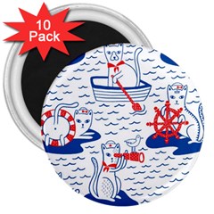 Nautical Cats Seamless Pattern 3  Magnets (10 Pack) 