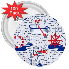 Nautical Cats Seamless Pattern 3  Buttons (100 Pack) 