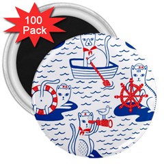 Nautical Cats Seamless Pattern 3  Magnets (100 Pack) by Jancukart