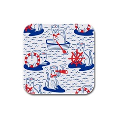 Nautical Cats Seamless Pattern Rubber Square Coaster (4 Pack) by Jancukart