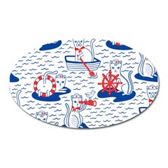 Nautical Cats Seamless Pattern Oval Magnet by Jancukart