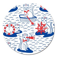 Nautical Cats Seamless Pattern Magnet 5  (round) by Jancukart