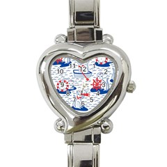 Nautical Cats Seamless Pattern Heart Italian Charm Watch