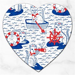 Nautical Cats Seamless Pattern Jigsaw Puzzle (heart) by Jancukart