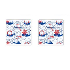 Nautical Cats Seamless Pattern Cufflinks (square)