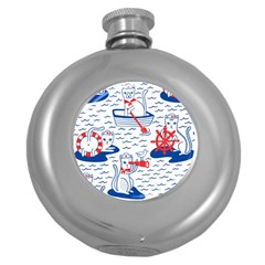 Nautical Cats Seamless Pattern Round Hip Flask (5 Oz)