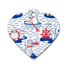 Nautical Cats Seamless Pattern Dog Tag Heart (two Sides) by Jancukart