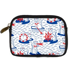 Nautical Cats Seamless Pattern Digital Camera Leather Case