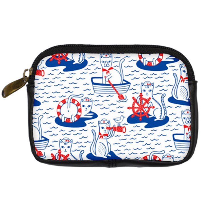 Nautical Cats Seamless Pattern Digital Camera Leather Case