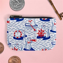 Nautical Cats Seamless Pattern Mini Coin Purse