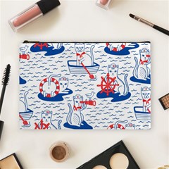 Nautical Cats Seamless Pattern Cosmetic Bag (large)