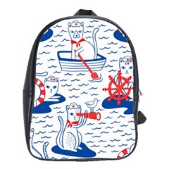 Nautical Cats Seamless Pattern School Bag (large)